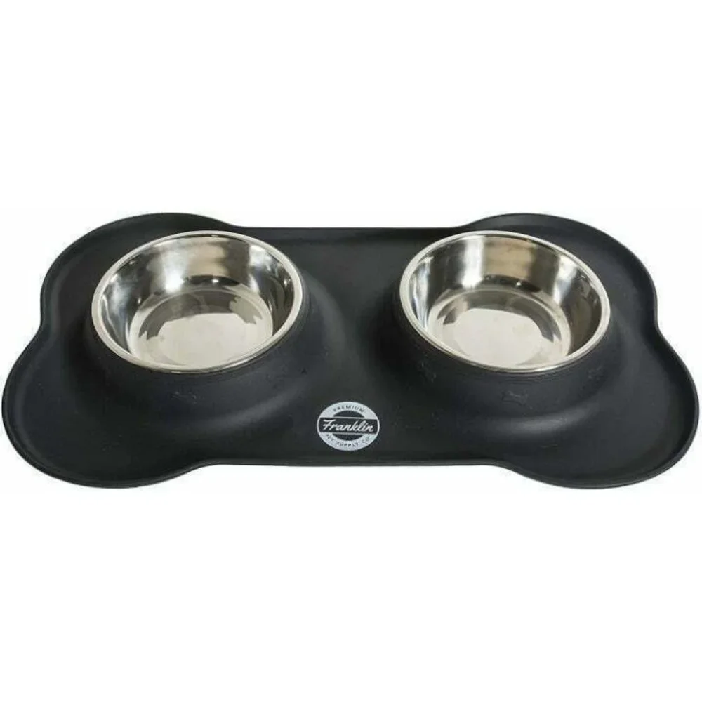 Franklin Pet Supply Double Bowl Pet Feeding Station Stainless Bowls Non-Slip